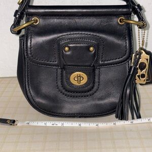 Coach Willis Legacy Black Leather Turnlock Crossbody Bag with Tassel